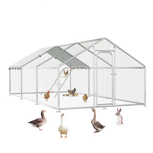 Large Chicken Coop with Roosting Perch, Waterproof and UV-Resistant Cover,10'W x 19.7'L x 6.4'H Outdoor Walk-in Cage Chicken Run for Yard Farm, Spire Roof - size: 20x10Ft-Spire