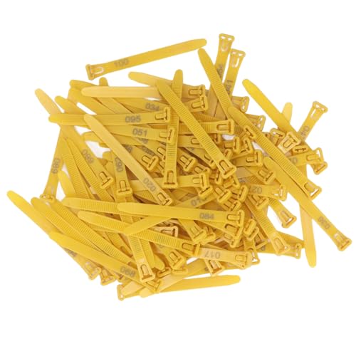 Chicken Leg Rings 1-100 Numbered | Reusable Poultry Identification Leg Bands for Ducks/Chicks/Pigeons/Goose | Sturdy PP Material Easy to Apply and Take Off (Yellow) - color: Yellow