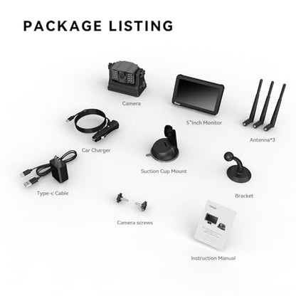 eRapta Wireless Backup Camera Magnetic: 5” Portable, 1-Min Install-Free Trailer Backup Camera with FHD1080P, Infrared Night Vision, 150° Wide-Angle View for Trailer/RV/Truck/Car/Tractor ACT501 - size: 5 inch-1 camera