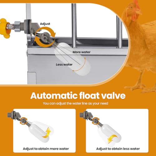 Automatic Chicken Waterer Stainless Steel Chicken Water Dispenser | Poultry Waterer | Chicken Watering System with Float Valve | for Duck Pigeon Goose Turkey Backyard Chicken Coop Home Farm