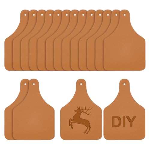OLYCRAFT 40Pcs 2.9x1.9 Inch Leather Blank Cow Ear Tag Peru Blank PU Leather Tags Labels with Hole Farmhouse Hanging Cow Tags for DIY Jeans Bags Shoes Hat Accessories - color: Peru