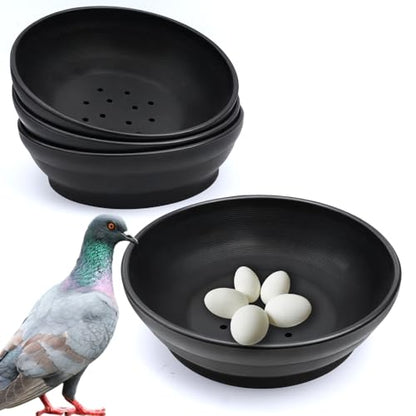 DQITJ 4 Pack Bird Nest Bowl Plastic Racing Pigeon Breeding Hatching Nest Box Birdcage Egg Basin for Pigeon Chicken Doves Quail Bird (Dia: 8.6 Inches, Black)