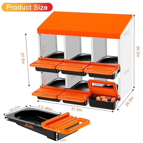 Chicken Nesting Boxes, Metal Roll Away Nest Box for Chickens Laying Egg with Lid Cover to Protect Eggs (6 Holes Orange) - size: 6 Holes