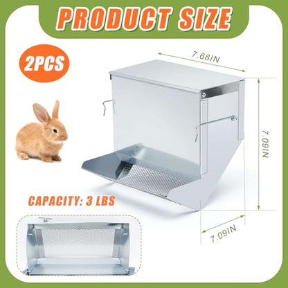 Maxcheck 2 Pcs Rabbit Feeder for Cages Small Animal Food Pellet Dispenser with Lid Metal Chicken Grit Oyster Shell Squirrel Feeders Outside(7.7 Inches,Mesh Bottom,Silver) - color: Silver, size: 7.7 Inches