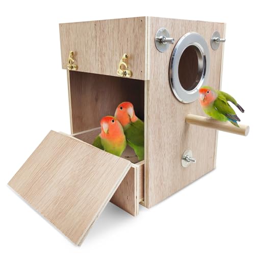 Tfwadmx Bird Wood Breeding Box Lovebirds Nesting Station House Aviary Cage Clear View Window for Parakeet Cockatiel Peony Finch Conure Budgie Parrots Tits Finches and Other Wild Birds