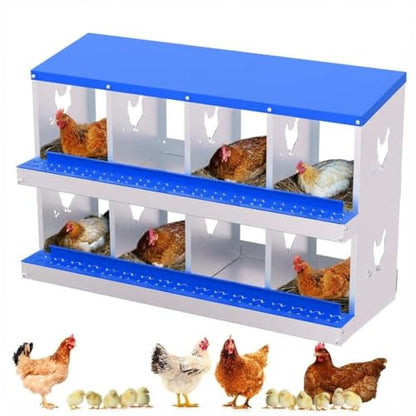 Chicken Nesting Box,8 Holes Galvanized Steel Metal Chicken Laying Box with Automatic Roll-Away Egg Collection System & Removable Tray,Wall Mount Nesting Boxes - color: Blue, size: 8 Holes