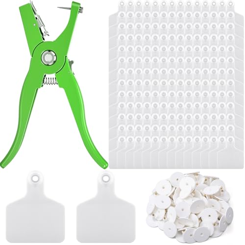 Lothee 250 Pcs Blank Cattle Ear Tags with Pliers Large White Plastic Precision Animal Identification Blank Livestock Ear Tags for Cattle Cow Horse Dog Pig Goat Sheep Farm Management - color: White