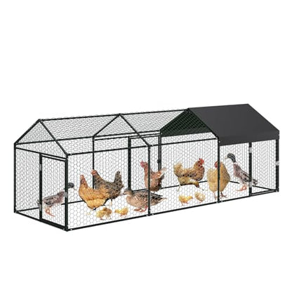 Metal Chicken Coop with Cover, Metal Chicken Run with 3 Doors, Chicken Runs for Yard, Poultry Cage for Rabbit Duck Goose, Black, 120" x40" x40" - color: black