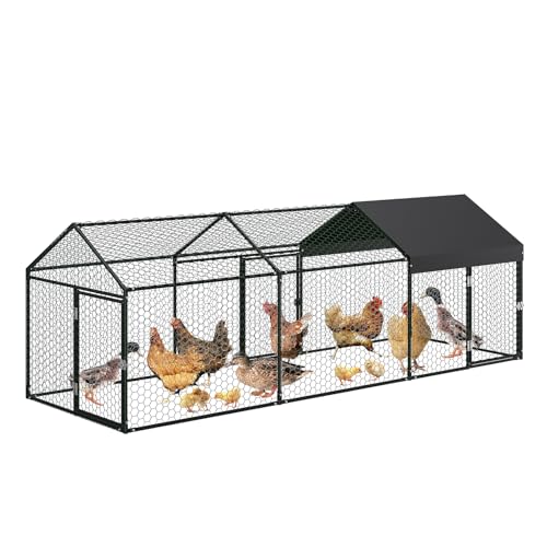 Large Metal Chicken Coop with Run,120x40x40 Inch Walk in Chicken Runs for Outdoor Backyard, Heavy Duty Poultry Pen with Security Lock & Anti-UV Cover