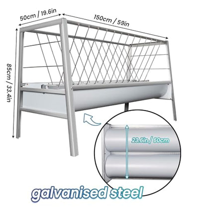 96 Gallon Capacity Pasture Feeder, Heavy Duty Alloy Steel Livestock Feeder, 2-in-1 Goat Hay Feeder with Deeper Feeding Pan for Sheep Farms Sheds (Galvanizing)
