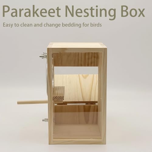 Parakeet Nesting Box Transparent Bird Nest Breeding Box with Perch | 7.87 X 4.72 X 4.72 inch Parrot Mating Box Wood Bird House Aviary for cage (S vertical) - style: S vertical