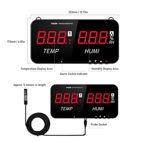 Industrial Temperature and Humidity Meter LED Display Greenhouse Hygrometer Thermometer for Home Office Industrial Settings