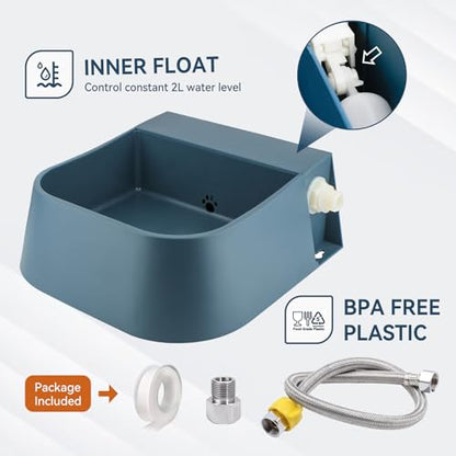 Dog Automatic Water Dispenser, Self Filling Dog Water Bowl with 1/2” Female Anti-Bite Metal Pipe & 3/4" Adapter, Outdoor Animals Refill Pet Water Trough for Cats Chickens Goats, 2L