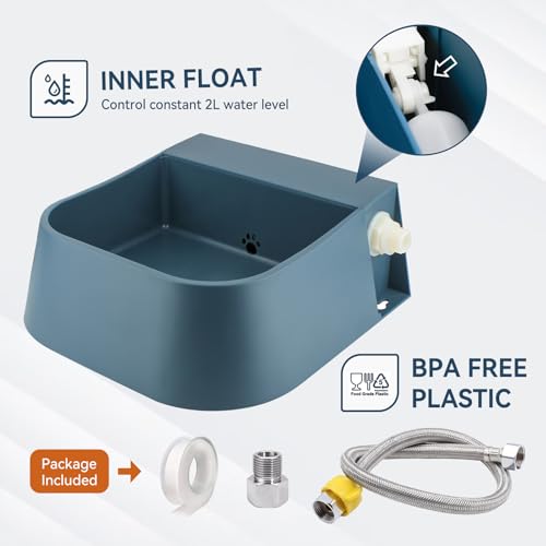 Dog Automatic Water Bowl for 3/4” GHT Male Faucet, 2L Outdoor Auto Fill Water Dispenser with 5ft Water Hose