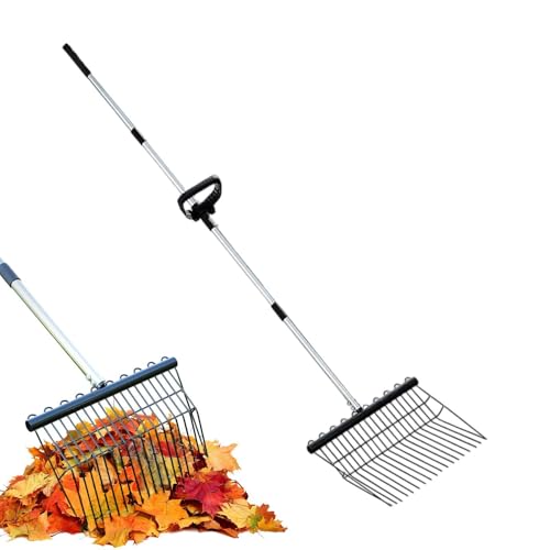Stainless Steel Hand Rake | Ergonomic Adjustable Chicken Manure Scoop,Long Handle Heavy Duty Bow Rake | for Grass Shrub Debris Pine Needle Thatching Outdoor Camping Gardening Landscape Turf Autumn