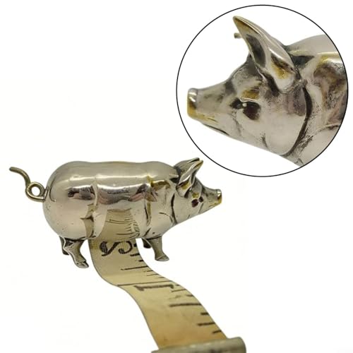 Pig Measuring Tape Antique-Inspired Pig Figurine for Mini Tape Measure Retractable Ruler for Tailors, Quilting, Crafts, Sewing Kit Accessory(15CM Silver 2PCS)