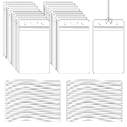 50 Pack Clear Plastic Luggage Bag Tag Holder Badge Label Tag Holder with 50 Pack Luggage Loops Straps for Office Business Travel Supplies