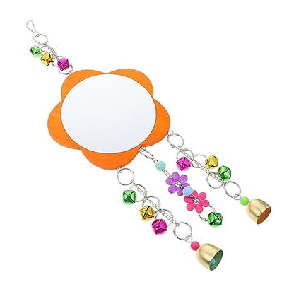 Happyyami Hens Mirror Toy with Bells Durable Bird Hanging Mirror for Parrots and Chickens Easy to Install Made from for Pet Play and Enrichment Activities