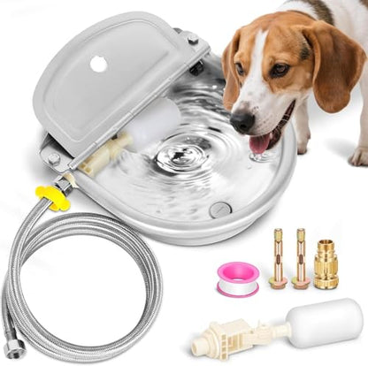 Ademon Automatic Animal Drinking Water Bowl with Float Valve, Extended Pipe & Drain Hole, Stainless Steel Waterer Feeder Farm Dog Dispenser Kit Self Filling for Livestock Horse Goat Water Trough - size: 3L - 71" Hose & Drain
