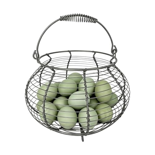 Egg Collection Basket, Sturdy Ergonomic Farmhouse Egg Basket, Vintage Woven Wire Eggs Holder, Vintage Woven Storage Stand with Handle, for Kitchen, Picnic, Garden, Harvest - color: Light Coffee