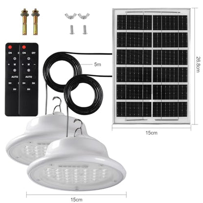 Solar Shed Pendant Light Auto Dusk to Dawn Solar Light Day and Night Indoor and Outdoor with Remote Control for Barn, Garden, Yard, Gazebo,Patio,Tent,Chicken Coop, Cattle Pen, Pigsty(2 Lamps) - color: Dual light