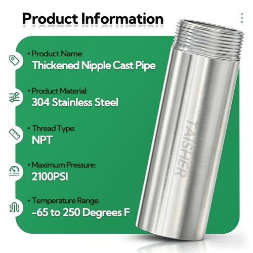 TAISHER 2PCS Stainless Steel Pipe Fittings, 1" NPT Male x 1" NPT Female Threaded, 4" Length Thickened Nipple Cast Pipe - size: 1" (M x F)NPT 2Pcs