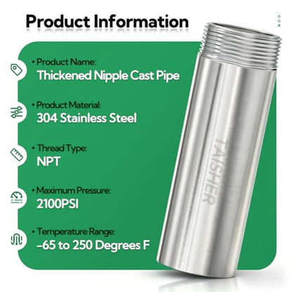 TAISHER 2PCS Stainless Steel Pipe Fittings, 1" NPT Male x 1" NPT Female Threaded, 4" Length Thickened Nipple Cast Pipe - size: 1" (M x F)NPT 2Pcs