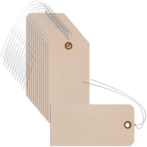Geyee 200 Pieces Blank Manila Shipping Tags with Wires 4 3/4 x 2 3/8 Luggage Paper Label Tags for Inventory Garage Hanging Items(Kraft) - color: Kraft