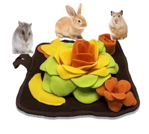 Rabbit Foraging Mat Snuffle Mat for Small Animals Bunny Puzzle Toys Pets Interactive Feeding Mat for Guinea Pigs Hedgehog Chinchilla Puppies (Orange) - color: Orange