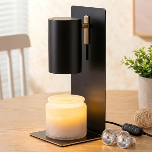 Black Candle Warmer Lamp with Timer & Dimmable, Height Adjustable Flameless Candle Warmer for Jar Candles, 2 Bulbs Included, Gifts for Mom, House Warming New Home Bedroom Decor - color: Candle Warmer(black)