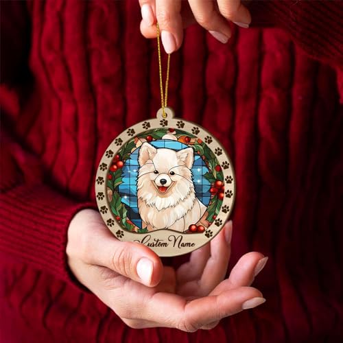 Personalized American Eskimo Ornament, American Eskimo Christmas Ornament, Custom Name American Eskimo Dog Suncatcher for Christmas Tree - color: American Eskimo