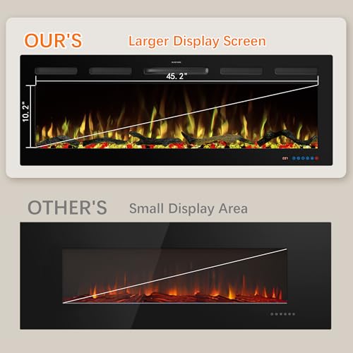 50" APP Electric Fireplace, Wall Mounted & Insert Electric Fireplace, Adjustable Flame Colors, 5 Brightness, 1-9H Timer, Thermostat, 750w/1500w, Balck - size: 50"