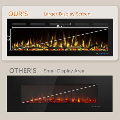 50" APP Electric Fireplace, Wall Mounted & Insert Electric Fireplace, Adjustable Flame Colors, 5 Brightness, 1-9H Timer, Thermostat, 750w/1500w, Balck - size: 50"