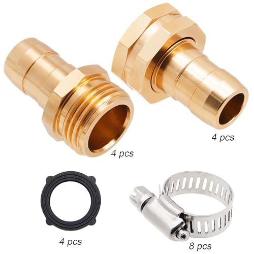 Triumpeek 4 Sets Garden Hose Repair Connector with Clamps, Aluminum Water Hose End Replacement Fit for 3/4" and 5/8" Garden Hose Fittings - color: 4 Sets - Brass