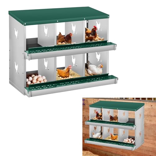 Metal Nesting Boxes for Chickens-6 Compartment Chicken Nesting Box for Laying Eggs, Wall Mountable Roll Away Laying Boxes for Hens and Chicken Coop - color: Green, size: 6 Room