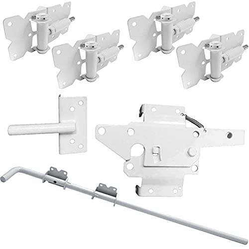 Self Closing Vinyl Fence Gate Double Gate Hardware Kit White (for Vinyl, PVC etc Fencing) - Double Fence Gate Kit has 4 Hinges, 1 Latch, and 1 Drop Rod - size: Self Close Double White