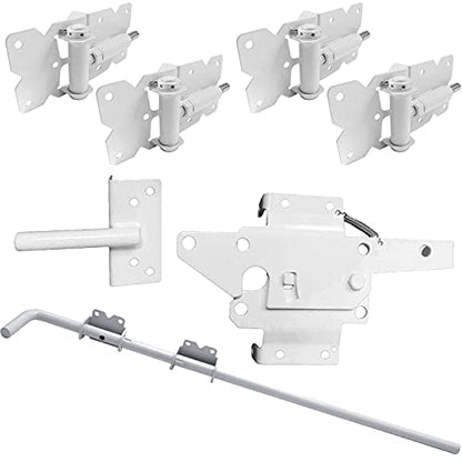 Self Closing Vinyl Fence Gate Double Gate Hardware Kit White (for Vinyl, PVC etc Fencing) - Double Fence Gate Kit has 4 Hinges, 1 Latch, and 1 Drop Rod - size: Self Close Double White