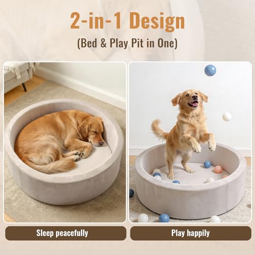39 Inch Round Dog Bed Ball Pit, Indoor Playpen for Cats and Small Dogs, Dual Use Pet Play and Rest Area, Gray (Balls Not Included) - color: Gray
