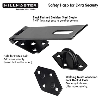 HILLMASTER Heavy Duty Door Hasp Latch 7-3/4" Extra Thick Steel Safety Gate Door Lock Padlock Clasp Hasp Lock Latch for Fence Gate Barn Door Shed Closet Cabinet, Black Finish - size: Straight