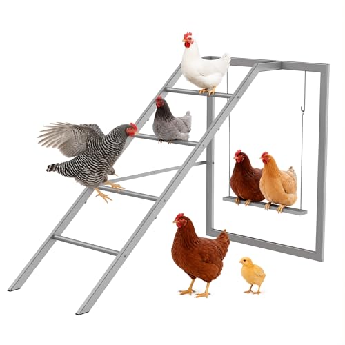 Chicken Roosting Bars with Ladder Chicken Perch Swing Roosting Bars for Chickens in Coop Playground Ladder for 6-8 Hens for Backyard Farm Poultry, Grey