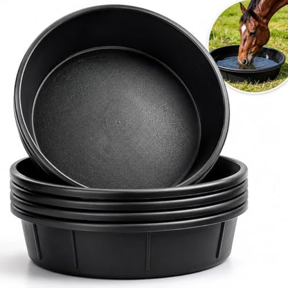 5 PCS Rubber Feed Pan, 3 Gallon/12 Quart Large Horse Feed Bucket, Animal Feeding Large Feed Bucket for Horse, Goat, Pig, Dog, Farm and Poultry, Black