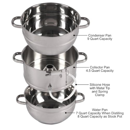 Kitchen Crop Little Creek Stainless Steel Water Distiller, 2 Gallon Capacity, Works on all Stovetops, Double Boiler, Render Lard & Tallow
