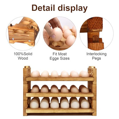CVHOMEDECO. Wooden Egg Holder Countertop Fresh Egg Holders Firewood Egg Collecting Rack for Gathering Fresh eggs, Stackable with 54 eggs, Home Kitchen Organizer, Set of 3 PCS