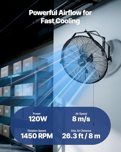VEVOR 18 Inch Industrial Wall Mount Fan, High Velocity 4000 CFM with 3 Speeds, Powerful Motor Garage Wall Fan with Aluminum Blades for Workshop, Warehouse, Greenhouse, Commercial