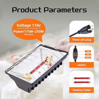 Chicken Coop Heat Lamp 250W Brooder Heating Plate for Chicks Hanging Light Heated Adjustable Temp with Anti-Fall Aluminum Alloy Lamp Shade Suitable for Poultry, Livestock & Small Pets - color: Black