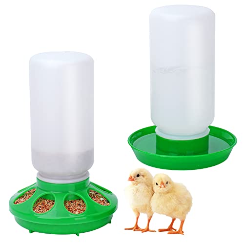 Chicken Feeder and Waterer Set no Waste Chick Feeder and Waterer Kit 1L Chicken Water Feeder Poultry Waterer Baby Chick Starter Kit (Green) - color: Green