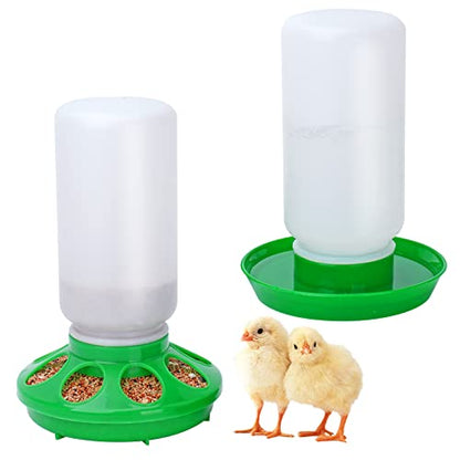 Chicken Feeder and Waterer Set no Waste Chick Feeder and Waterer Kit 1L Chicken Water Feeder Poultry Waterer Baby Chick Starter Kit (Green) - color: Green