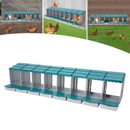 8-Compartment Hen Nesting Box, PP Chicken Egg Laying Coop, Freestanding or Wall-Mounted Poultry Nest with Stepped Roof & Drain Holes for Hens Ducks Geese Backyard Farm Home Use