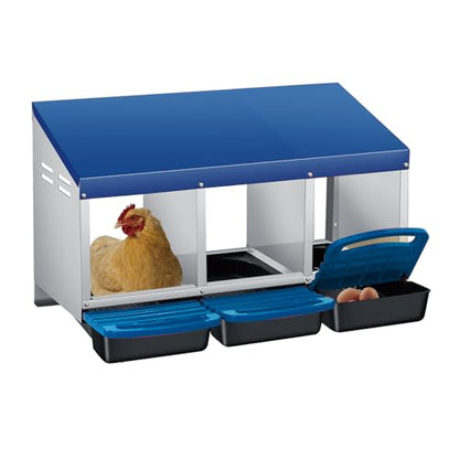 3 Hole Chicken Nesting Box - Heavy Duty Metal Chicken Laying Box, Easy Egg Collection & Cleaning with Removable Tray for Poultry Coop, Backyard, Farm - color: blue, size: 3 holes