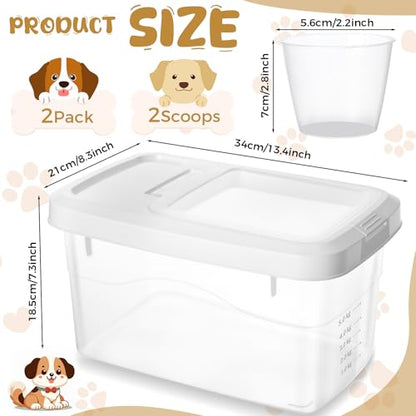 2 Pack Airtight Dog Food Storage Container, 16.5 Lbs Clear Pet Food Storage Bin with 2 Measuring Scoops for Pet Dog Cat Rice Grain Treat - size: 16.5 Lbs